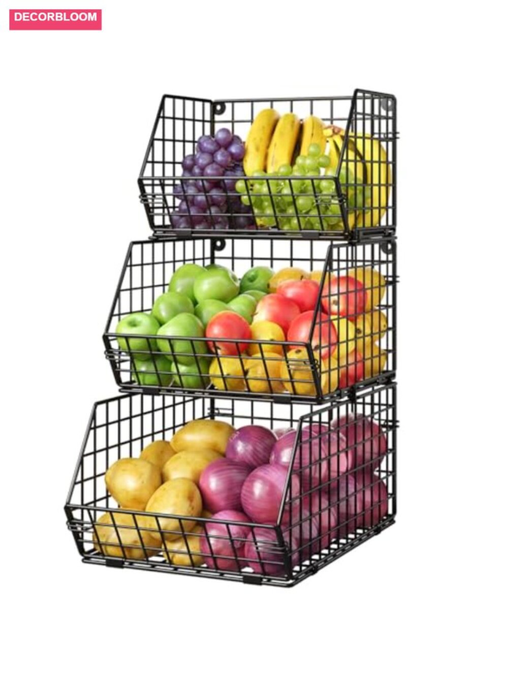 3-Tier Stackable Wire Basket Carbon Steel Counter Storage Organizer